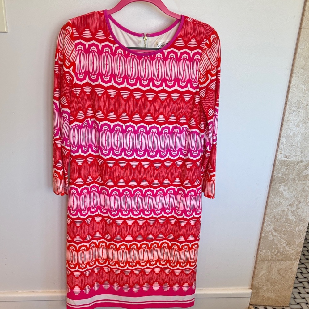 Eliza J Red and Pink Long Sleeve Dress